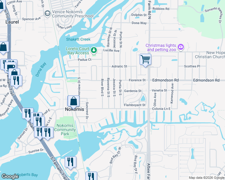 map of restaurants, bars, coffee shops, grocery stores, and more near 400 Jessica Street South in Nokomis