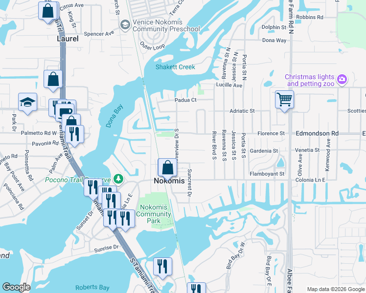map of restaurants, bars, coffee shops, grocery stores, and more near 703 Matland Street in Nokomis