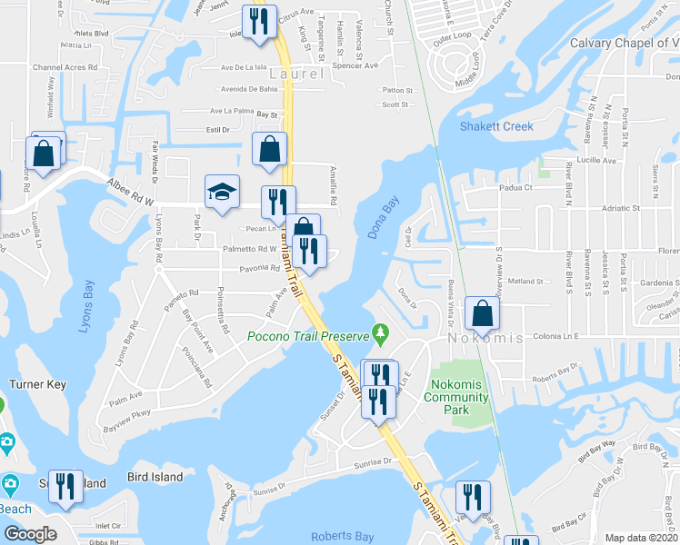 map of restaurants, bars, coffee shops, grocery stores, and more near 108 Magnolia Avenue in Nokomis
