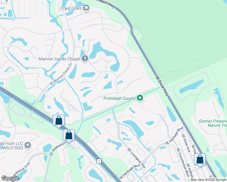 map of restaurants, bars, coffee shops, grocery stores, and more near 6620 Southeast Winged Foot Drive in Stuart
