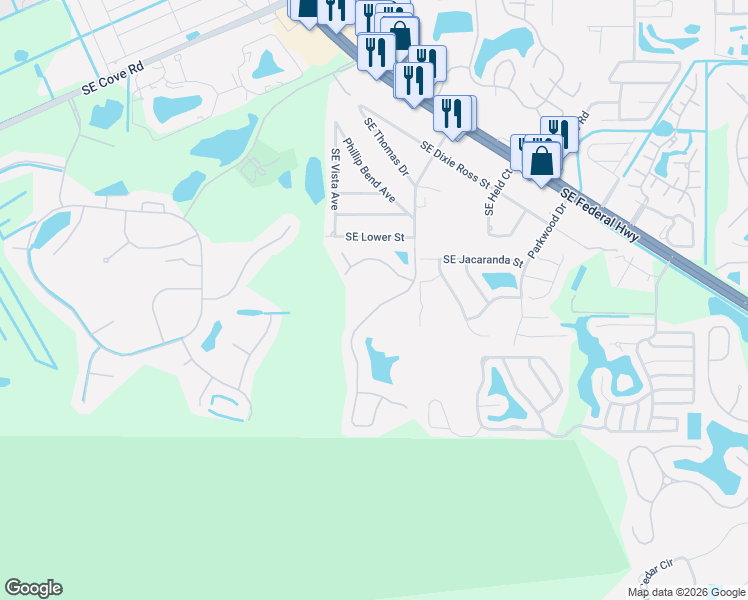 map of restaurants, bars, coffee shops, grocery stores, and more near 6780 Southeast Lillian Court in Stuart
