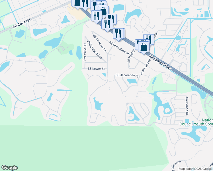 map of restaurants, bars, coffee shops, grocery stores, and more near 6701 Southeast Lillian Court in Stuart