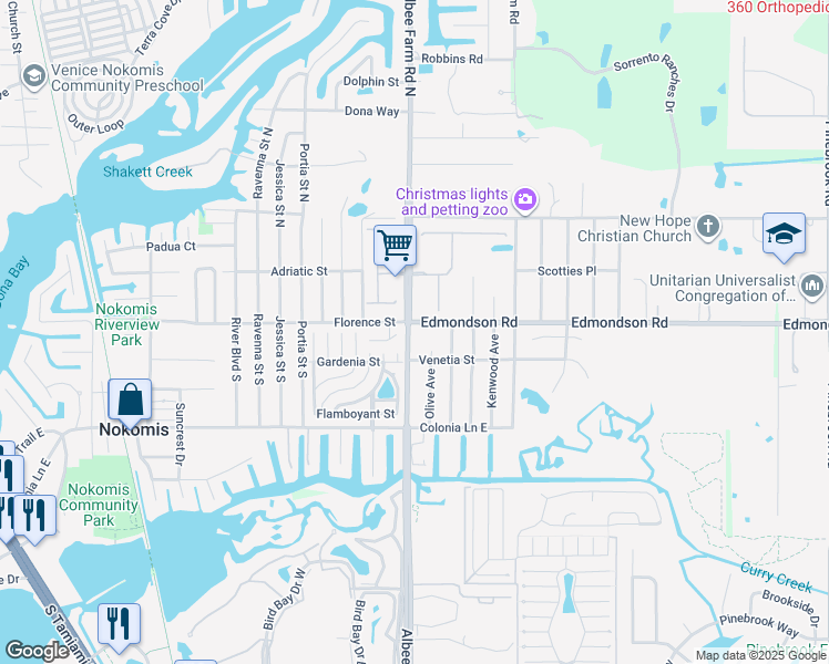 map of restaurants, bars, coffee shops, grocery stores, and more near 300 Albee Farm Road South in Nokomis