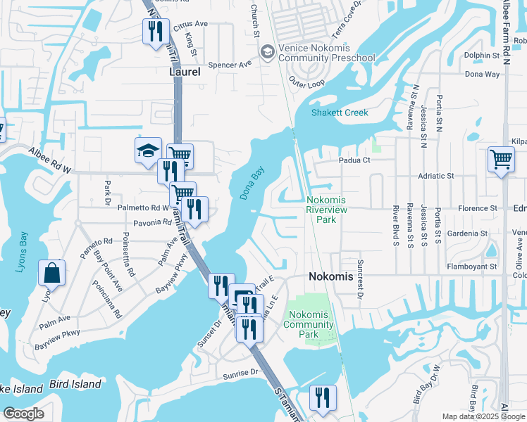 map of restaurants, bars, coffee shops, grocery stores, and more near 498 Buena Vista Drive in Nokomis