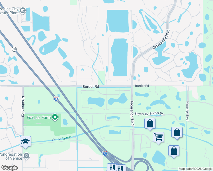 map of restaurants, bars, coffee shops, grocery stores, and more near 2138 Border Road in Venice
