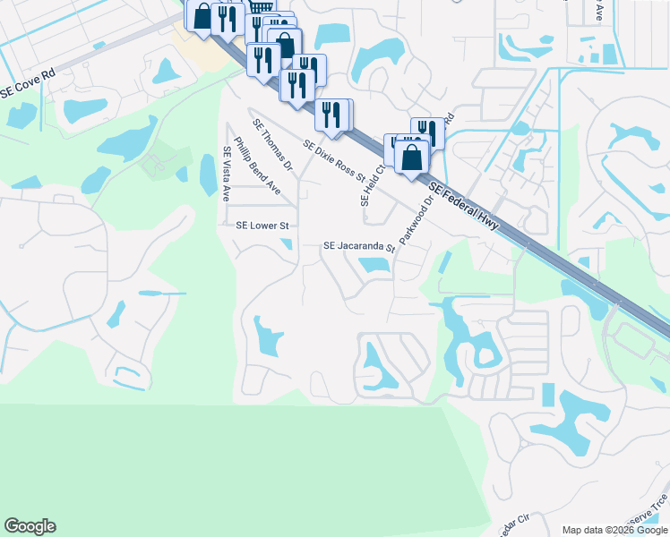 map of restaurants, bars, coffee shops, grocery stores, and more near 3954 Walnut Place in Stuart