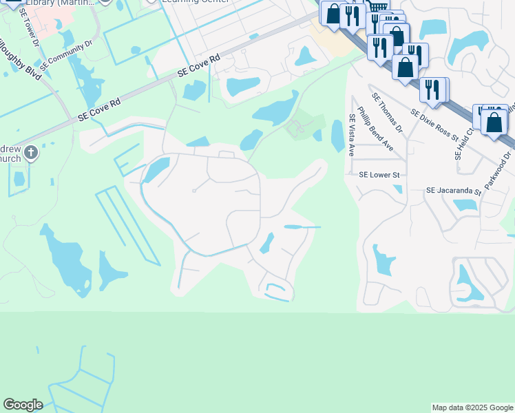 map of restaurants, bars, coffee shops, grocery stores, and more near 6776 Southeast Warwick Lane in Stuart