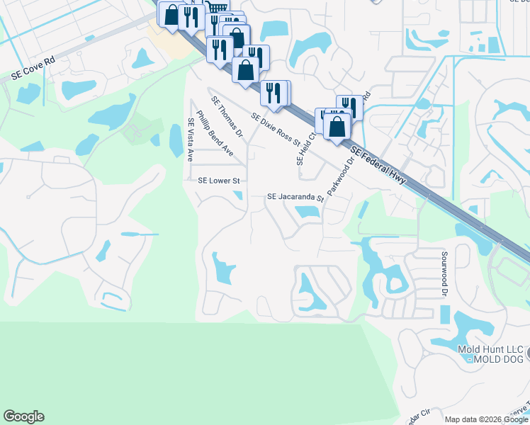 map of restaurants, bars, coffee shops, grocery stores, and more near 3954 Walnut Place in Stuart