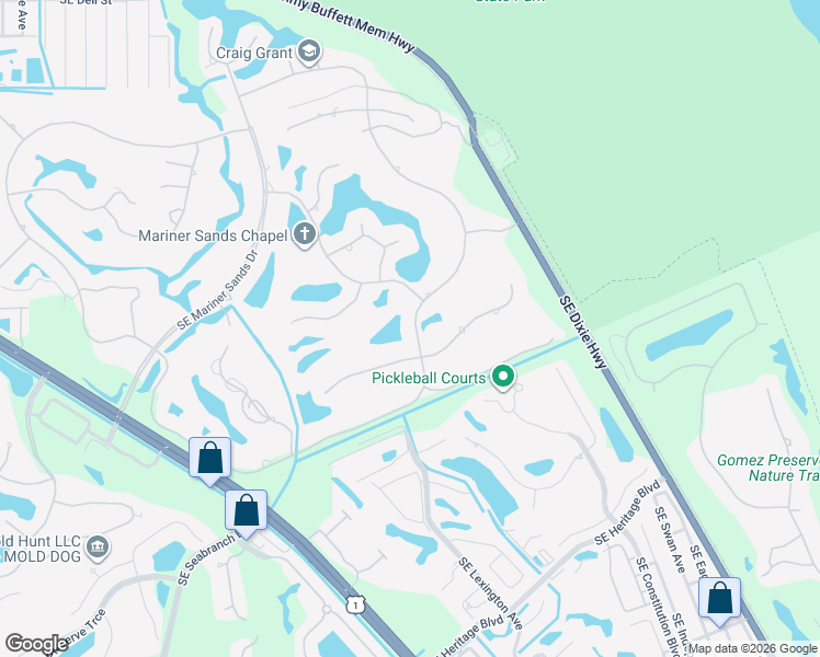 map of restaurants, bars, coffee shops, grocery stores, and more near 6620 Southeast Winged Foot Drive in Stuart