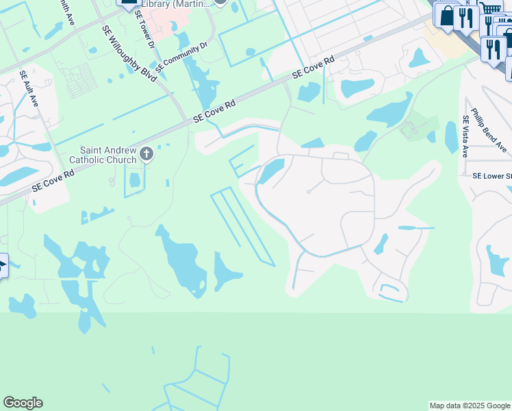 map of restaurants, bars, coffee shops, grocery stores, and more near 6831 Southeast Twin Oaks Circle in Stuart