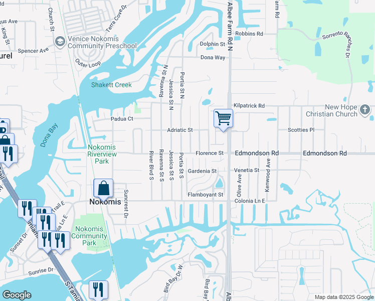 map of restaurants, bars, coffee shops, grocery stores, and more near 213 Verona Street South in Nokomis