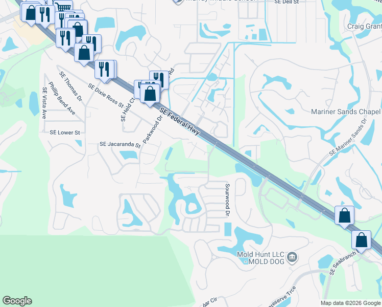 map of restaurants, bars, coffee shops, grocery stores, and more near 4630 Summerland Place in Stuart