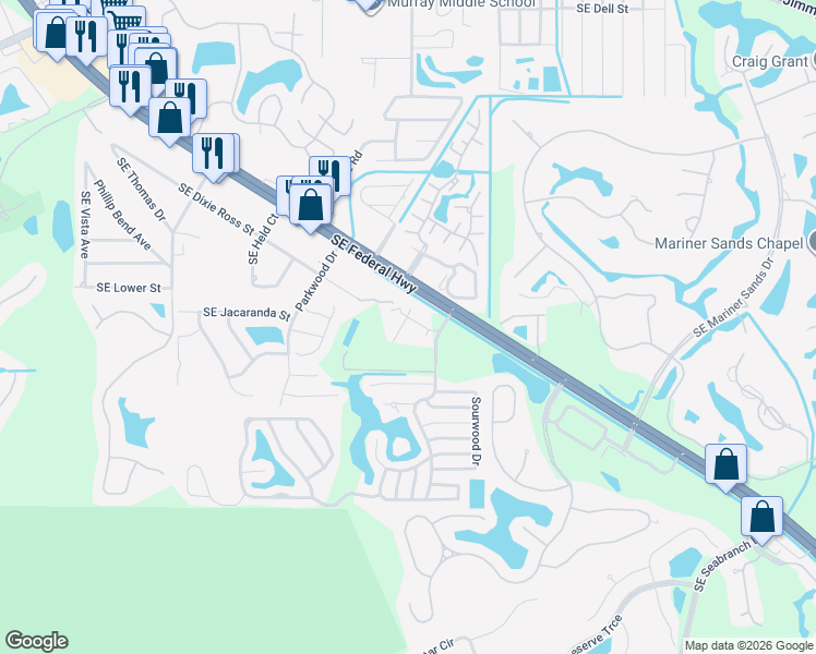 map of restaurants, bars, coffee shops, grocery stores, and more near 4630 Summerland Place in Stuart