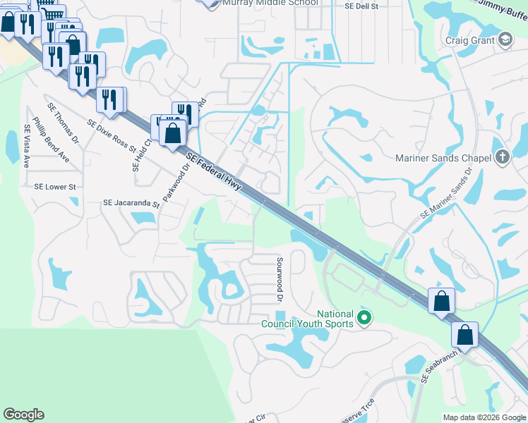 map of restaurants, bars, coffee shops, grocery stores, and more near 4752 Southeast Teri Place in Stuart