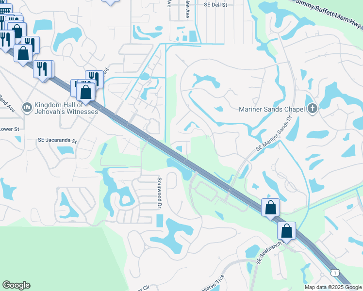 map of restaurants, bars, coffee shops, grocery stores, and more near 6695 Southeast Woodmill Pond Lane in Stuart