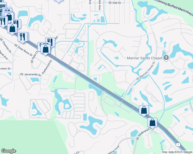 map of restaurants, bars, coffee shops, grocery stores, and more near 7000 Southeast Mariner Village Lane in Stuart