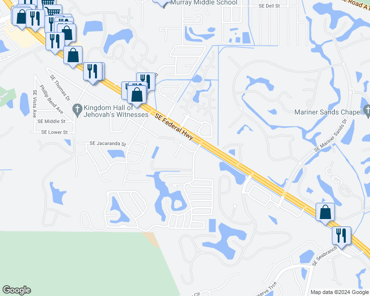 map of restaurants, bars, coffee shops, grocery stores, and more near 4712 Southeast Teri Place in Stuart