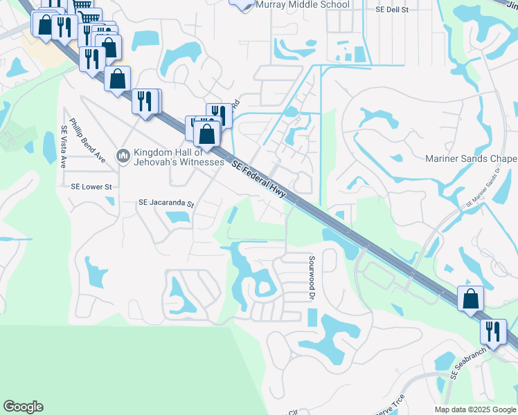 map of restaurants, bars, coffee shops, grocery stores, and more near 4630 Summerland Place in Stuart
