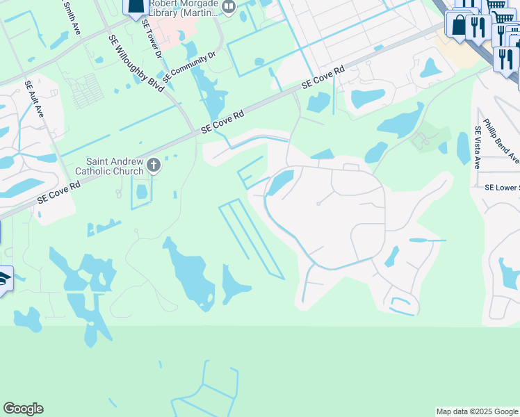 map of restaurants, bars, coffee shops, grocery stores, and more near 6831 Southeast Twin Oaks Circle in Stuart