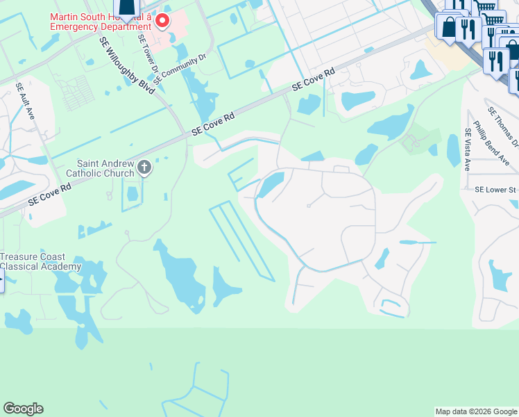map of restaurants, bars, coffee shops, grocery stores, and more near 6831 Southeast Twin Oaks Circle in Stuart