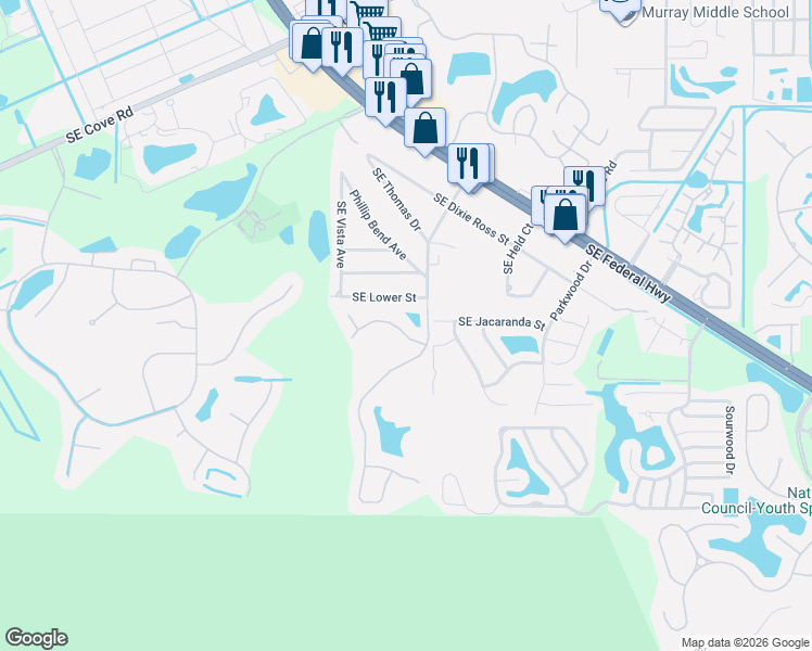 map of restaurants, bars, coffee shops, grocery stores, and more near 3856 Southeast Lower Street in Stuart