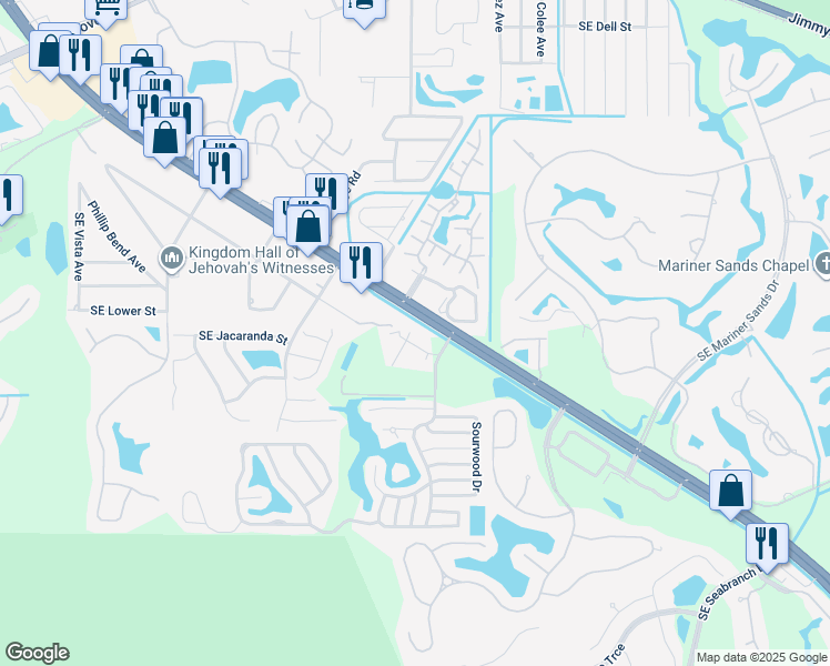 map of restaurants, bars, coffee shops, grocery stores, and more near 4735 Southeast Teri Place in Stuart