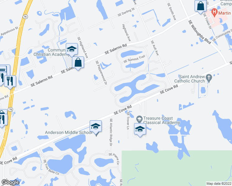 map of restaurants, bars, coffee shops, grocery stores, and more near 1251 Southeast Illusion Isle Way in Stuart
