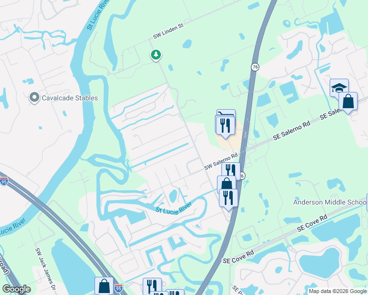 map of restaurants, bars, coffee shops, grocery stores, and more near 281 Southwest Saint Lucie Street in Stuart