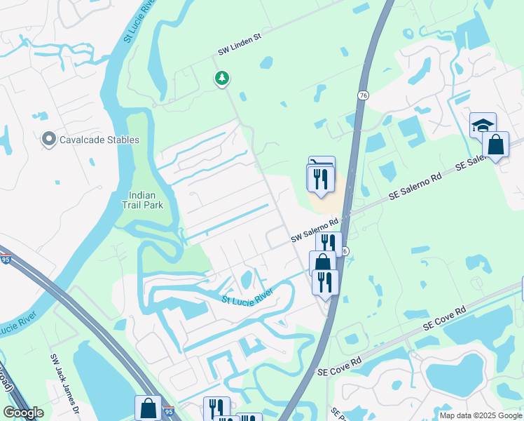 map of restaurants, bars, coffee shops, grocery stores, and more near 281 Southwest Saint Lucie Street in Stuart