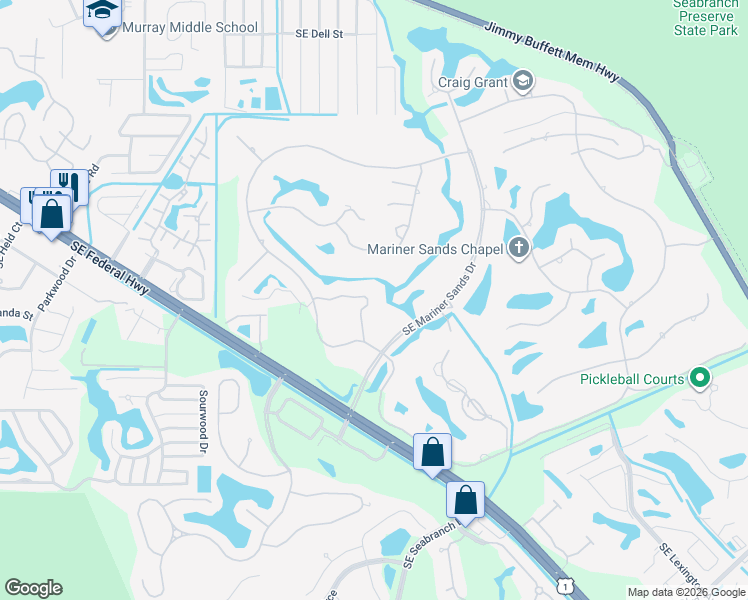 map of restaurants, bars, coffee shops, grocery stores, and more near 5293 Southeast Club Way in Stuart