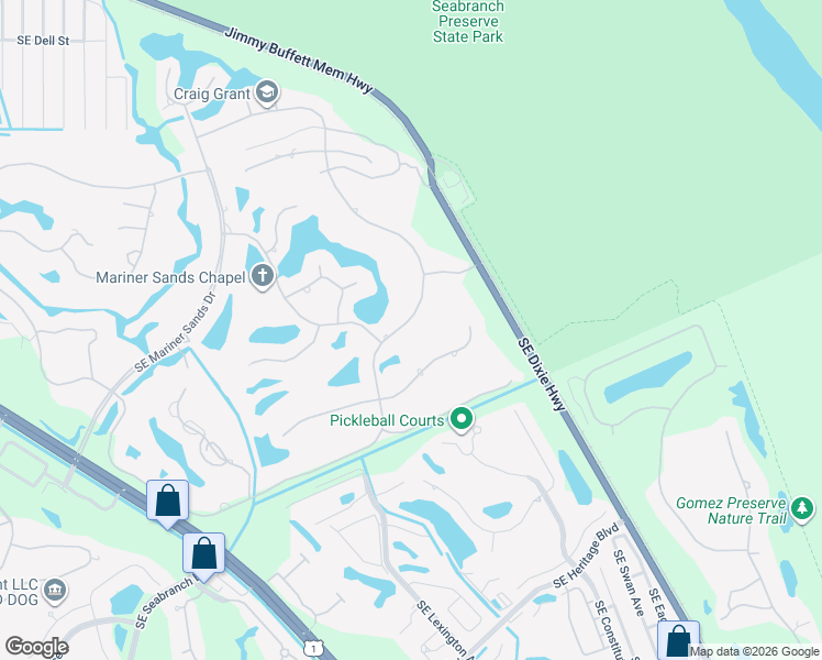 map of restaurants, bars, coffee shops, grocery stores, and more near 6501 Southeast Winged Foot Drive in Stuart