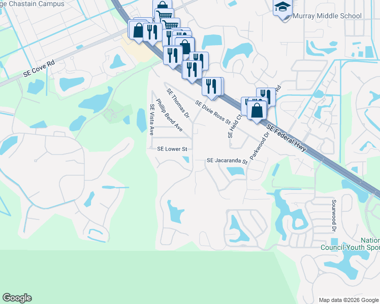 map of restaurants, bars, coffee shops, grocery stores, and more near 3856 Southeast Lower Street in Stuart