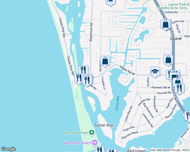 map of restaurants, bars, coffee shops, grocery stores, and more near 910 Albee Road West in Nokomis