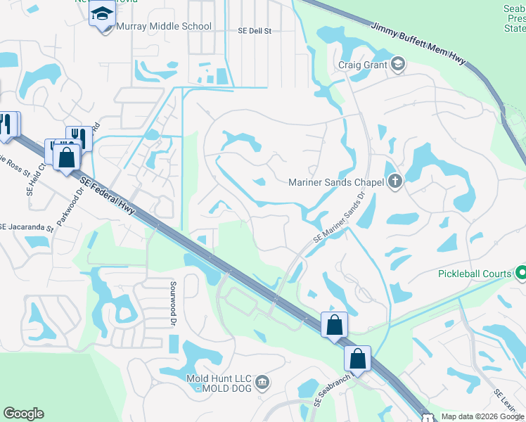 map of restaurants, bars, coffee shops, grocery stores, and more near 5192 Southeast Club Way in Stuart