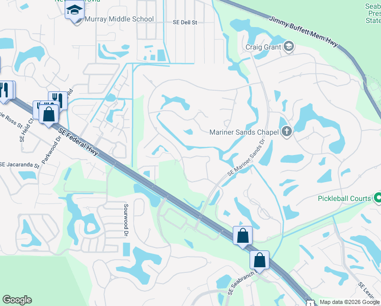 map of restaurants, bars, coffee shops, grocery stores, and more near 5192 Southeast Club Way in Stuart