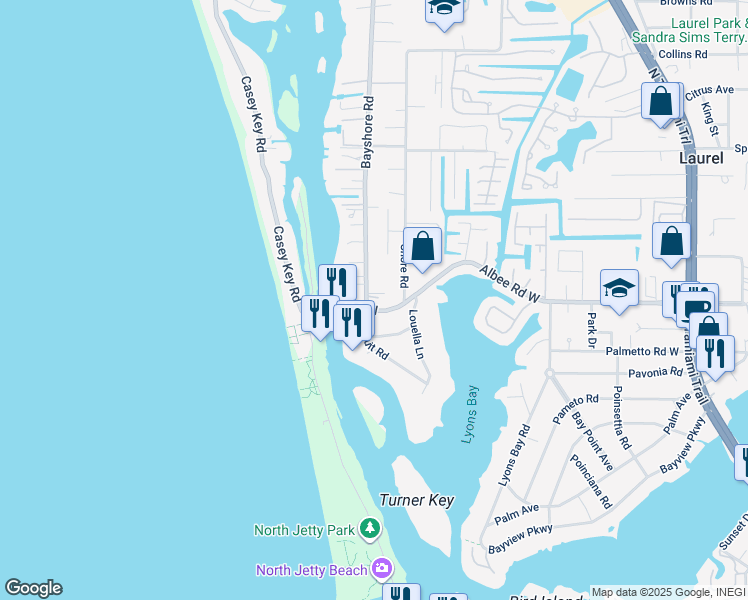 map of restaurants, bars, coffee shops, grocery stores, and more near 910 Albee Road West in Nokomis