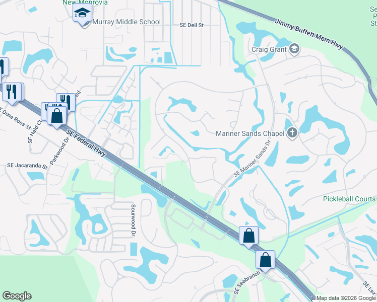 map of restaurants, bars, coffee shops, grocery stores, and more near 5001 Southeast Burning Tree Circle in Stuart