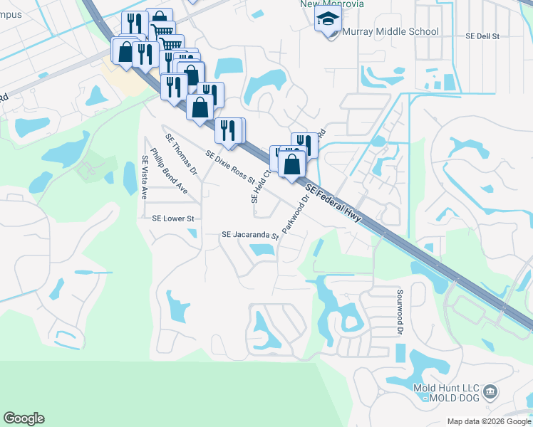 map of restaurants, bars, coffee shops, grocery stores, and more near 4200 Southeast Robert Loop Road in Stuart