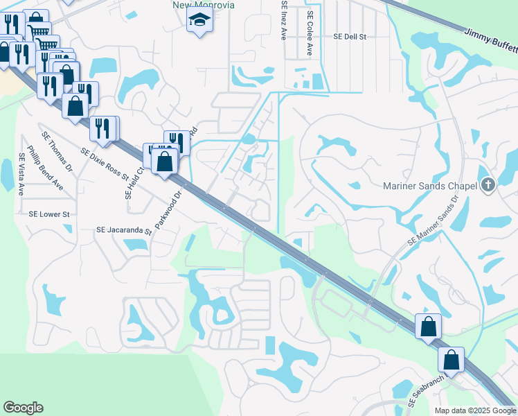 map of restaurants, bars, coffee shops, grocery stores, and more near 6801 Southeast Federal Highway in Stuart