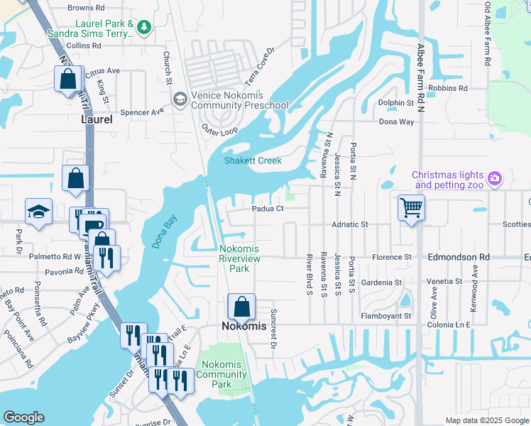 map of restaurants, bars, coffee shops, grocery stores, and more near 208 Bass Lane in Nokomis