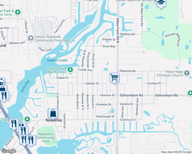 map of restaurants, bars, coffee shops, grocery stores, and more near 199 Verona Street South in Nokomis