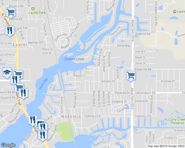 map of restaurants, bars, coffee shops, grocery stores, and more near 116 River Boulevard North in Nokomis