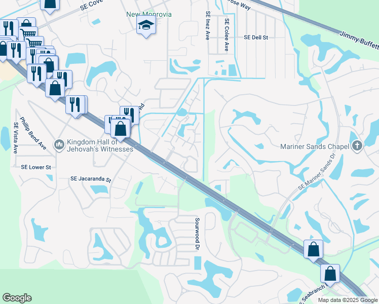 map of restaurants, bars, coffee shops, grocery stores, and more near 6539 Southeast Federal Highway in Stuart