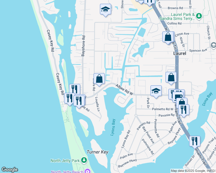 map of restaurants, bars, coffee shops, grocery stores, and more near 703 Albee Road West in Nokomis
