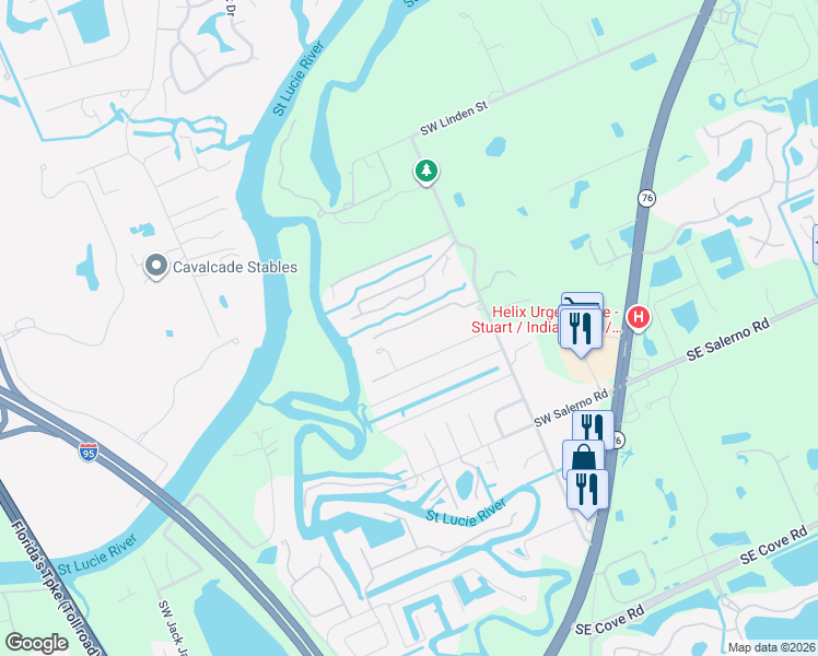 map of restaurants, bars, coffee shops, grocery stores, and more near 532 Southwest Timber Trail in Stuart