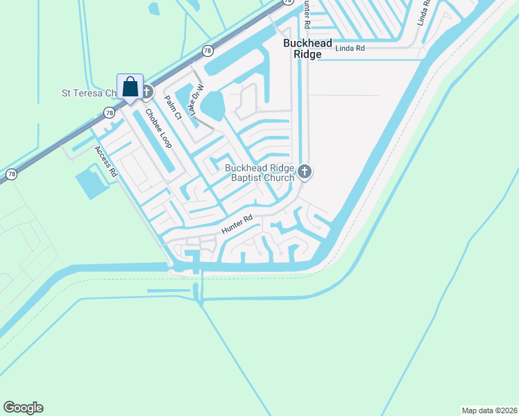map of restaurants, bars, coffee shops, grocery stores, and more near 1958 Hunter Road in Okeechobee
