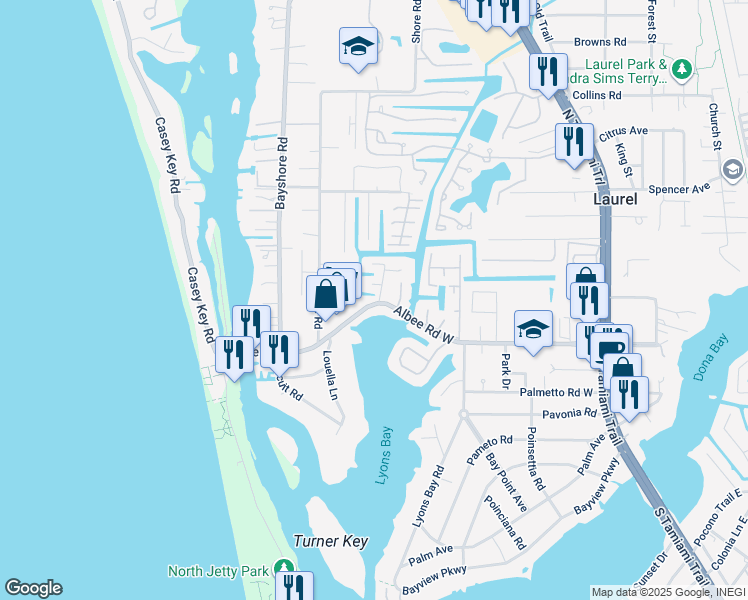 map of restaurants, bars, coffee shops, grocery stores, and more near 703 Albee Road West in Nokomis