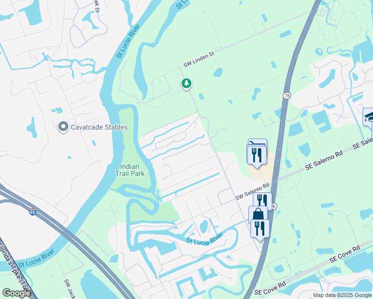 map of restaurants, bars, coffee shops, grocery stores, and more near Southwest Timber Trail in Stuart