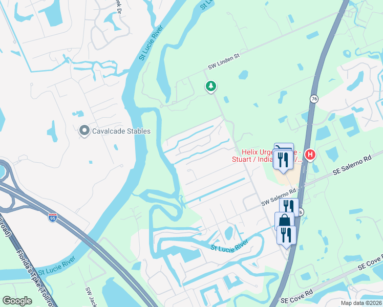 map of restaurants, bars, coffee shops, grocery stores, and more near 601 Southwest Timber Trail in Stuart