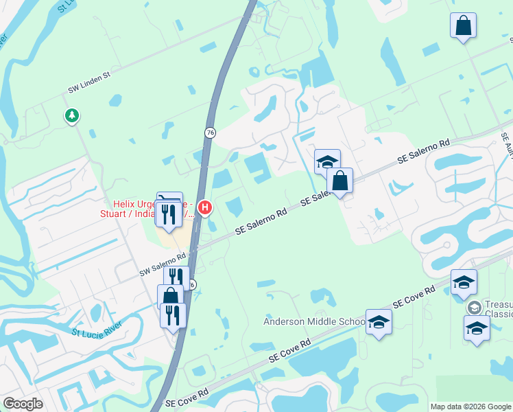 map of restaurants, bars, coffee shops, grocery stores, and more near 405 Southeast Salerno Road in Stuart